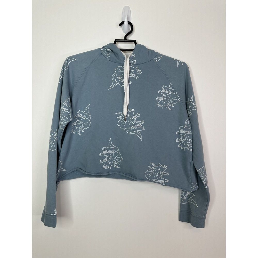 Messy Bun Just Chillin Womens XL Dinosaur Cropped‎ Hoodie Sweatshirt Blue